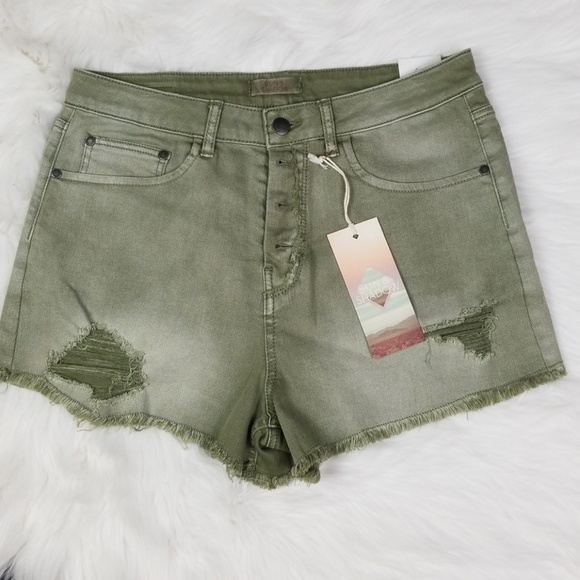 Sun & Shadow High Rise Button Fly Denim Sh… - Picture 2 of 6